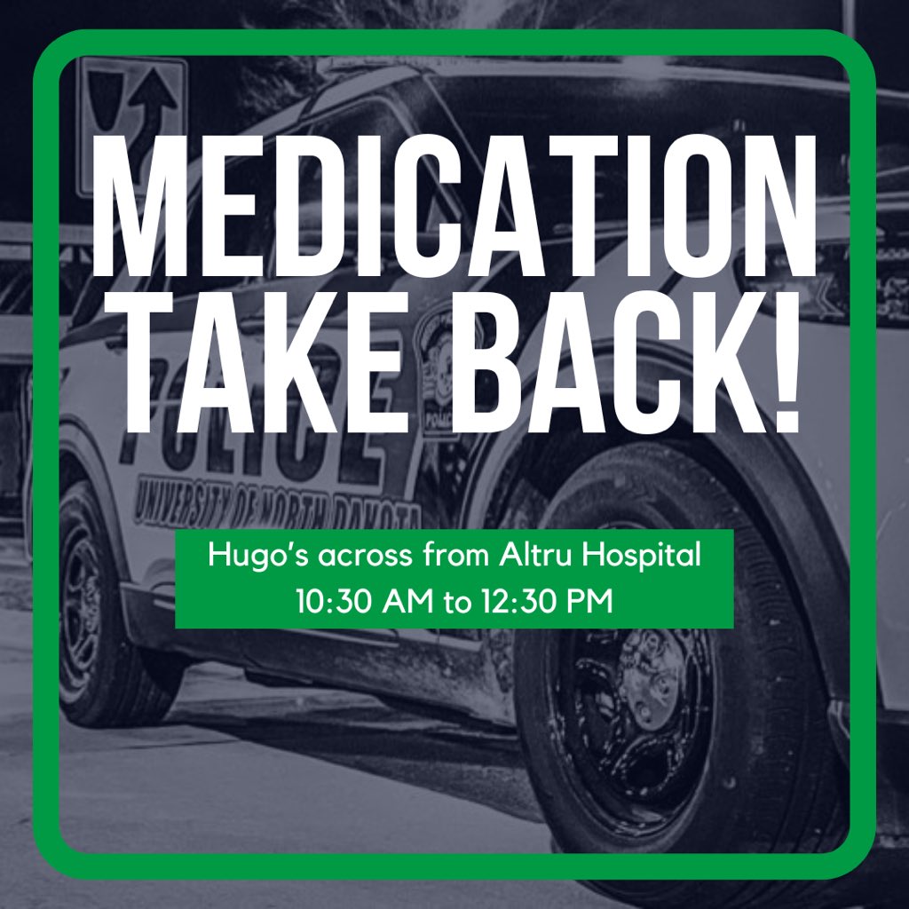 Join us tomorrow for a medication take back event hosted by Safe Kids Grand Forks! You can drop off all of our unused or expired medications for FREE! #BestCopsAround 

👉Hugo's Family Marketplace across from Altru

⏰ 10:30 AM to 12:30 PM