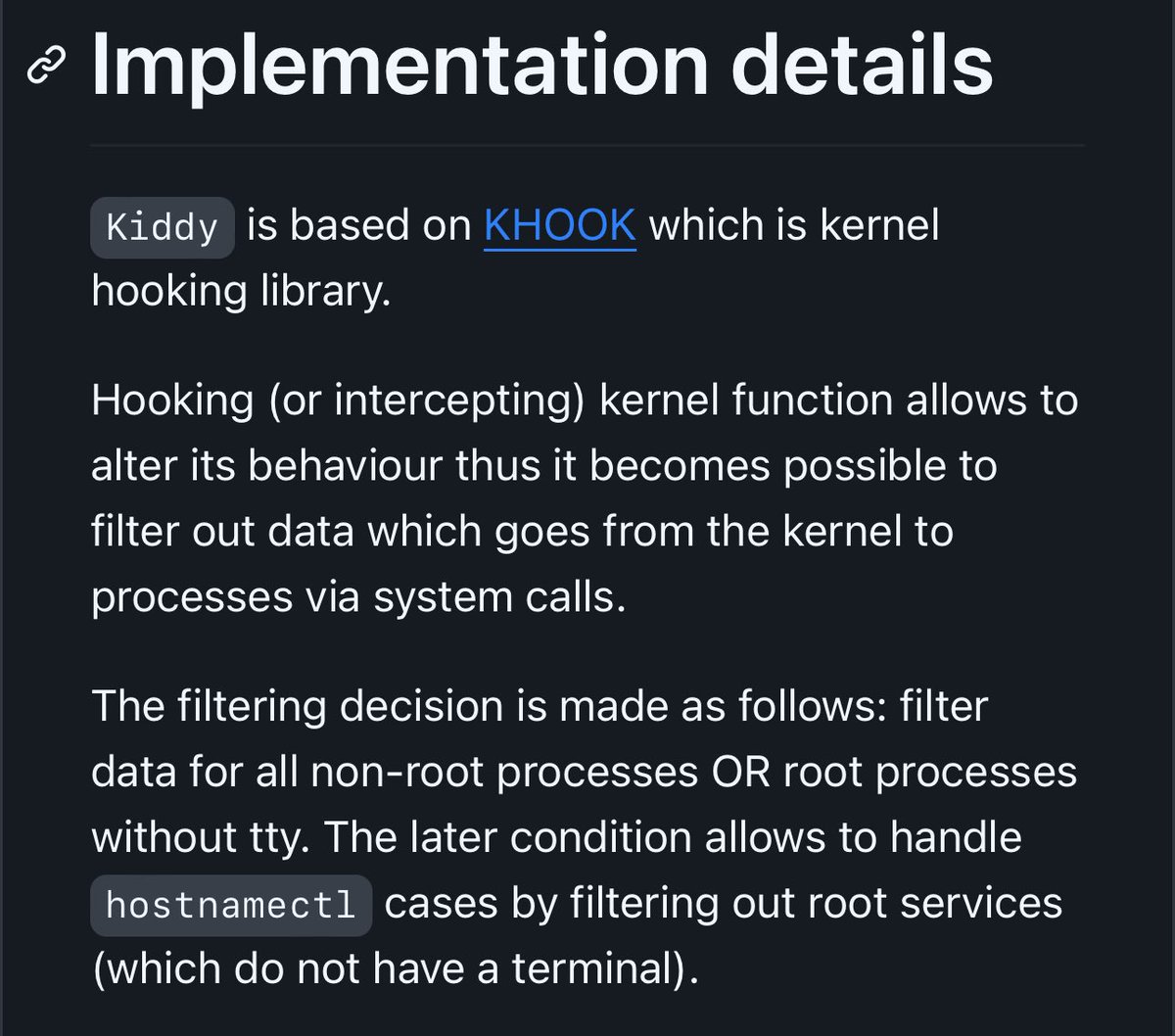 andersonc0d3's tweet image. Kiddy - (linux) kernel identity spoofer
github.com/milabs/kiddy

Kiddy module performs runtime Linux kernel modification so its futher identification will give irrelevant result.

Such modification serves the purpose of defeating kernel exploitation attempts as most of kernel…