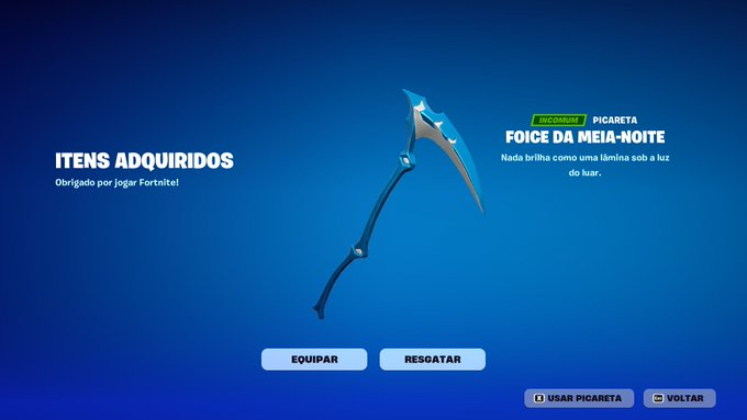 tibbysstore's tweet photo. Nova Picareta Foice da Meia-Noite! Entrega imediata #FortniteChapter5Season2 #MidnightScythePickaxe https://t.co/S8qRL7RX7x