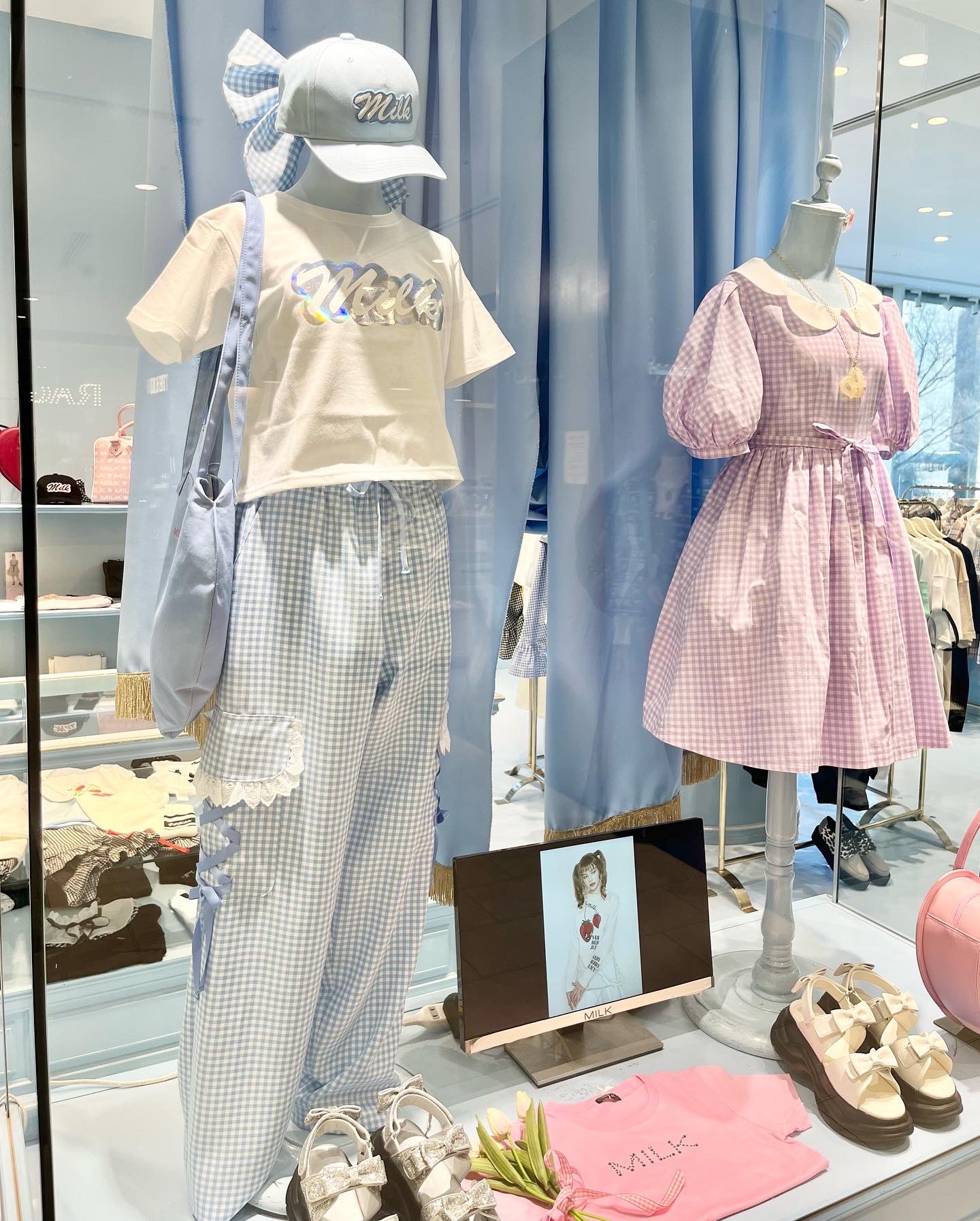 MILK 讃え ギンガム カーゴパンツ ピンク