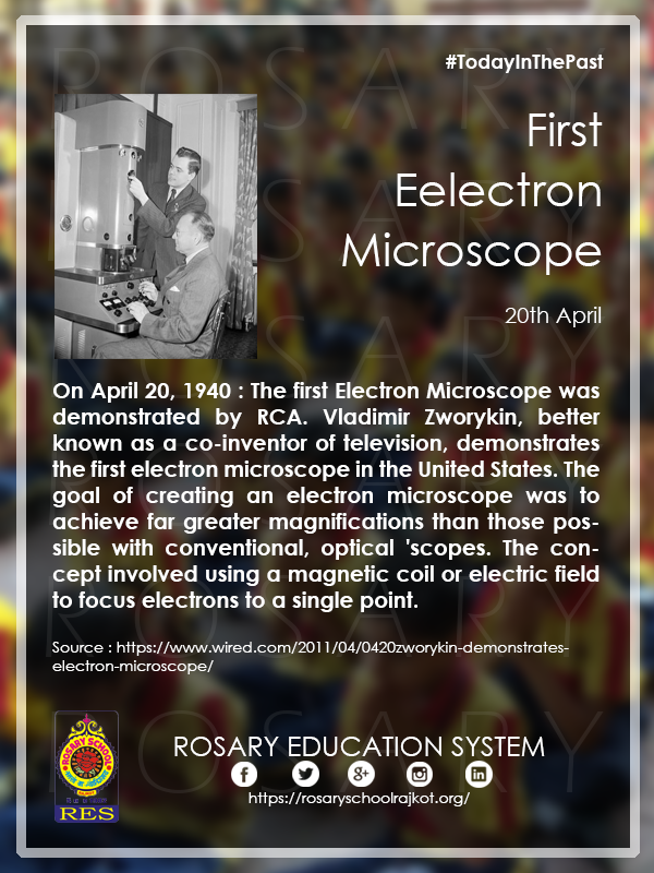 Help us Spread the Word!!! Share with your Friends!!!
#TodayInThePast
First Electron Microscope
@usa
@HISTORY
@HISTORYTV18
@scienmag
@ScienceChannel
@Discovery
@HISTORY
@HISTORYTV18