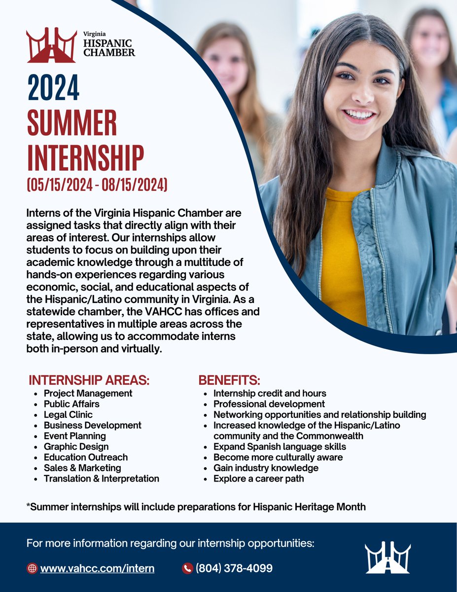 global_studio's tweet photo. Check out this exciting internship program at the Virginia Hispanic Chamber. https://t.co/wdcbmhH8Yw