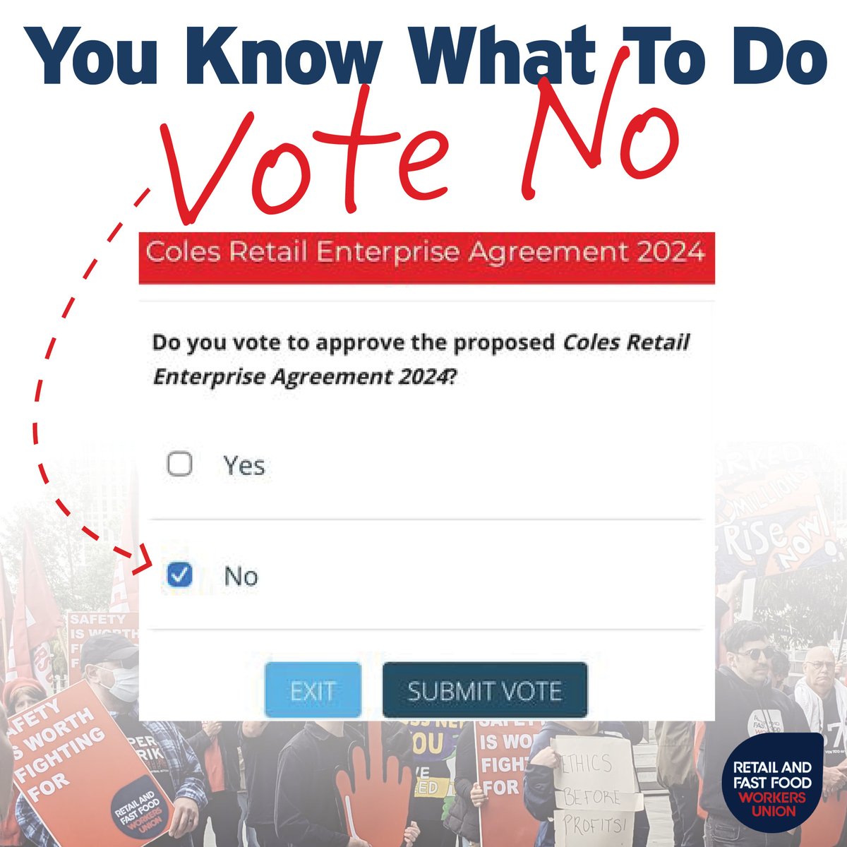 The Coles Vote is on. You know what to do. Vote No!
raffwu.org.au/coles
#VoteNoForABetterDeal #SuperStrike #LivingWageForAll #FightBackWithRAFFWU