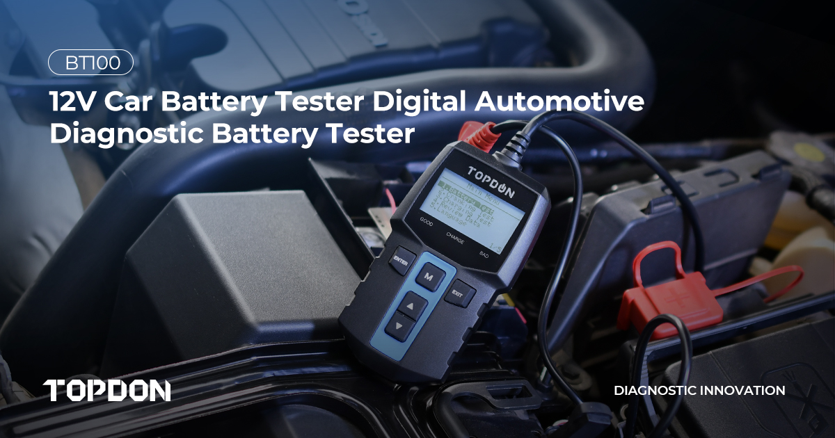 Introducing the BT100: a compact, fast-scanning car battery tester for beginners and experts alike. Analyzes voltage, charge, cranking power, and more. Essential for any car owner or professional. #Topdon #BT100 #BatteryTester