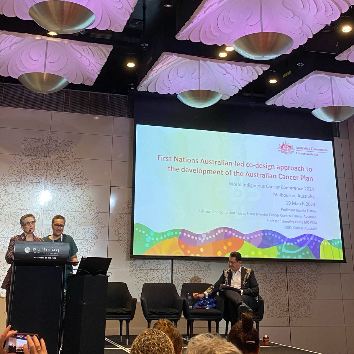 Prof Dorothy Keefe @CEOCancerAus and Prof Jacinta Elston presenting at the #WICC2024 on CA's First Nations Australian-led co-designed approach to the development of the #AustralianCancerPlan. For information, visit bit.ly/4cdrU4X