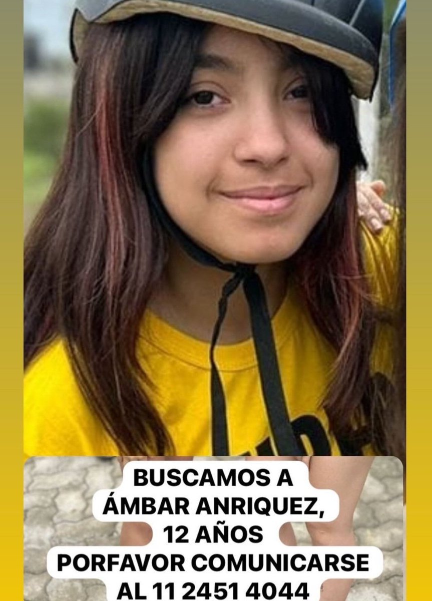 #URGENTE BÚSQUEDA EN TIEMPO REAL #EZEIZA
PEDIMOS MÁXIMA DIFUSIÓN 🙏
Ámbar Anriquez tiene 12 años, desapareció el 19/3 en Ezeiza, provincia de Buenos Aires. Por favor compartir, y si la ven avisar #Urgente al ☎ 1124514044, o 911