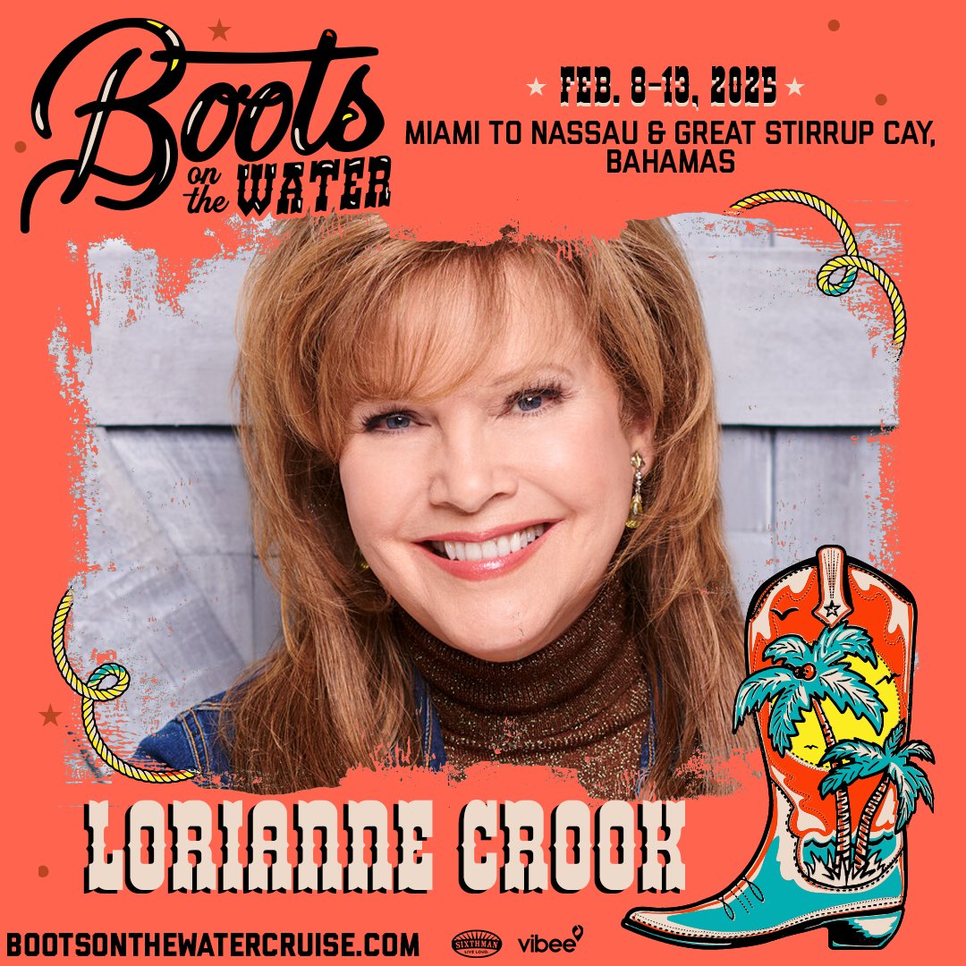 Excited to be hittin' the high seas with country music legends for Boots On The Water Cruise! Join us Feb 8-13, 2025 sailing from Miami to Nassau & Great Stirrup Cay, Bahamas aboard the luxurious Norwegian Gem. A sun-soaked vacay! Join the pre-sale NOW at bootsonthewater.tbits.me/trk/loriannecr…