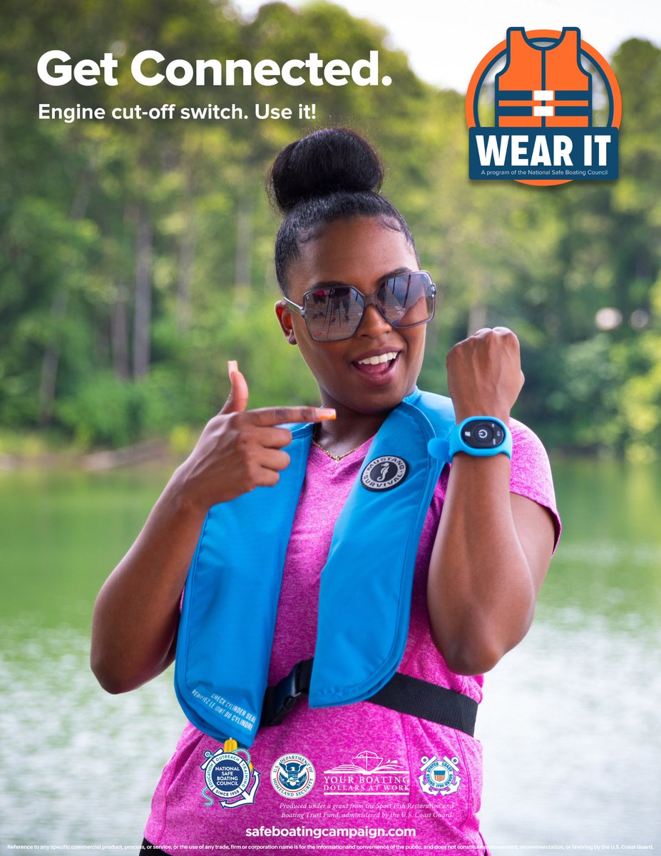 We're connected, are you? All boaters are required to use an engine cut off switch while operating their vessel. Let's spread the word and encourage everyone to use one! And always wear a life jacket!! 📸 Safe Boating Campaign. #USCG #CoastGuard #USCGAux #GoCoastguard