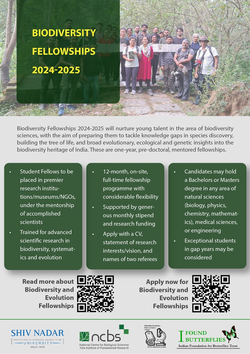 Happy to announce the Biodiversity Fellowships programme, supported by IFB Trust among other partners: biodiversitylab.org/biodiversity-f…. Applications are open (forms.office.com/r/rLhRT8c4wm). Please spread the word around among young students and researchers.