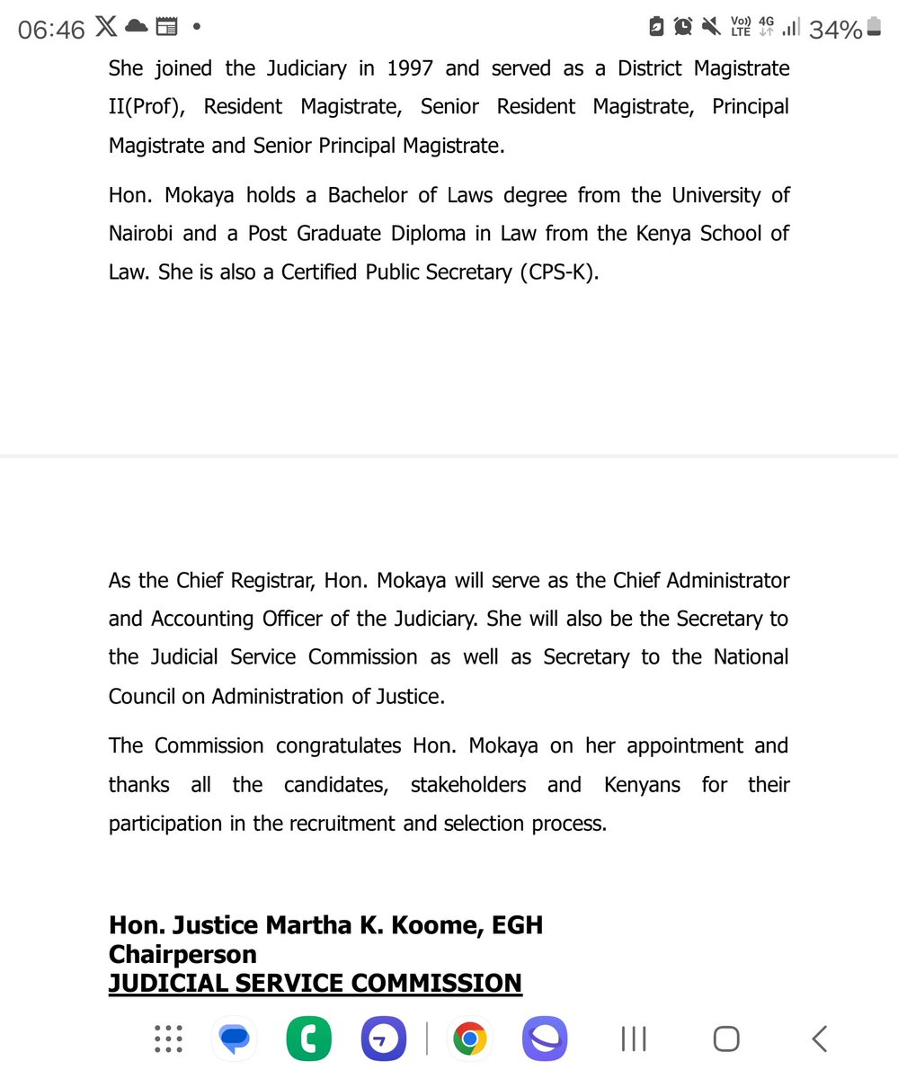 ahmednasirlaw's tweet photo. With apologies, I have to break my Twitter fasting....
CONGRATULATIONS to Ms. Frida Mokaya for her appointment by the JSC (8/11 members voted for her) as the next Registrar of the judiciary. 
COMMISERATIONS to the Hon CJ KOOME for failing to get her PA Ms. Wachuka as the Registrar of the judiciary. CJ Please sign the statement and don't waste time...Ramadan Kareem!