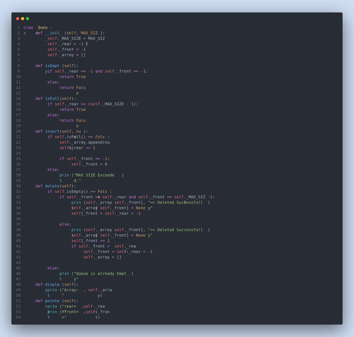 bisheshwor3D's tweet image. 🌱**Queue Implementation Using Array** 🌱
#pythonprogramming #PythonOnALGO #CodingJourney