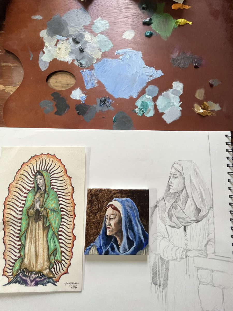 SwoggerArt's tweet photo. a study of the three Mary’s
various sizes
graphite, acrylic, charcoal/colored pencil

dm for commissions &amp; prints

#prismacolor #generalcharcoal #amsterdamallacrylics #vangoghpaper #royaltalens #fineart #strathmorepaper #fabercastell #princetonbrushes 
#BLICK #artistandcraftsman https://t.co/eAsqLt8TcP
