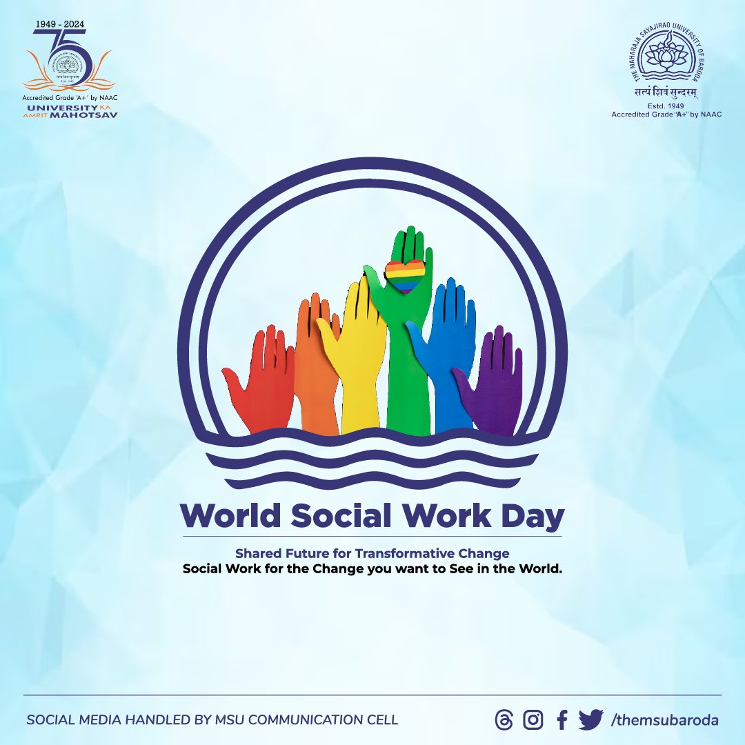 Building Bridges, Changing Lives. Happy World Social Work Day from The Maharaja Sayajirao University of Baroda!

#socialworkday #WorldSocialWorkDay