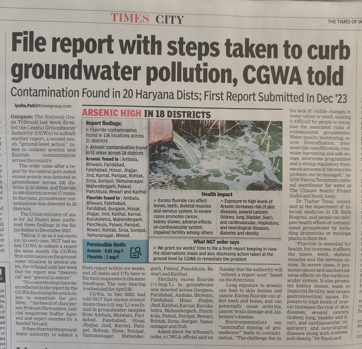 Fluoride and arsenic contamination rampant in #groundwater across multiple districts in #Haryana; CGWA yet to act @IndHydrogeology @CWCOfficial_GoI @Watervagabond @UN_Water @IUCN_Water @AP_Climate @CoveringClimate @cleanAirBharat Read the full story here rb.gy/mf9ka6