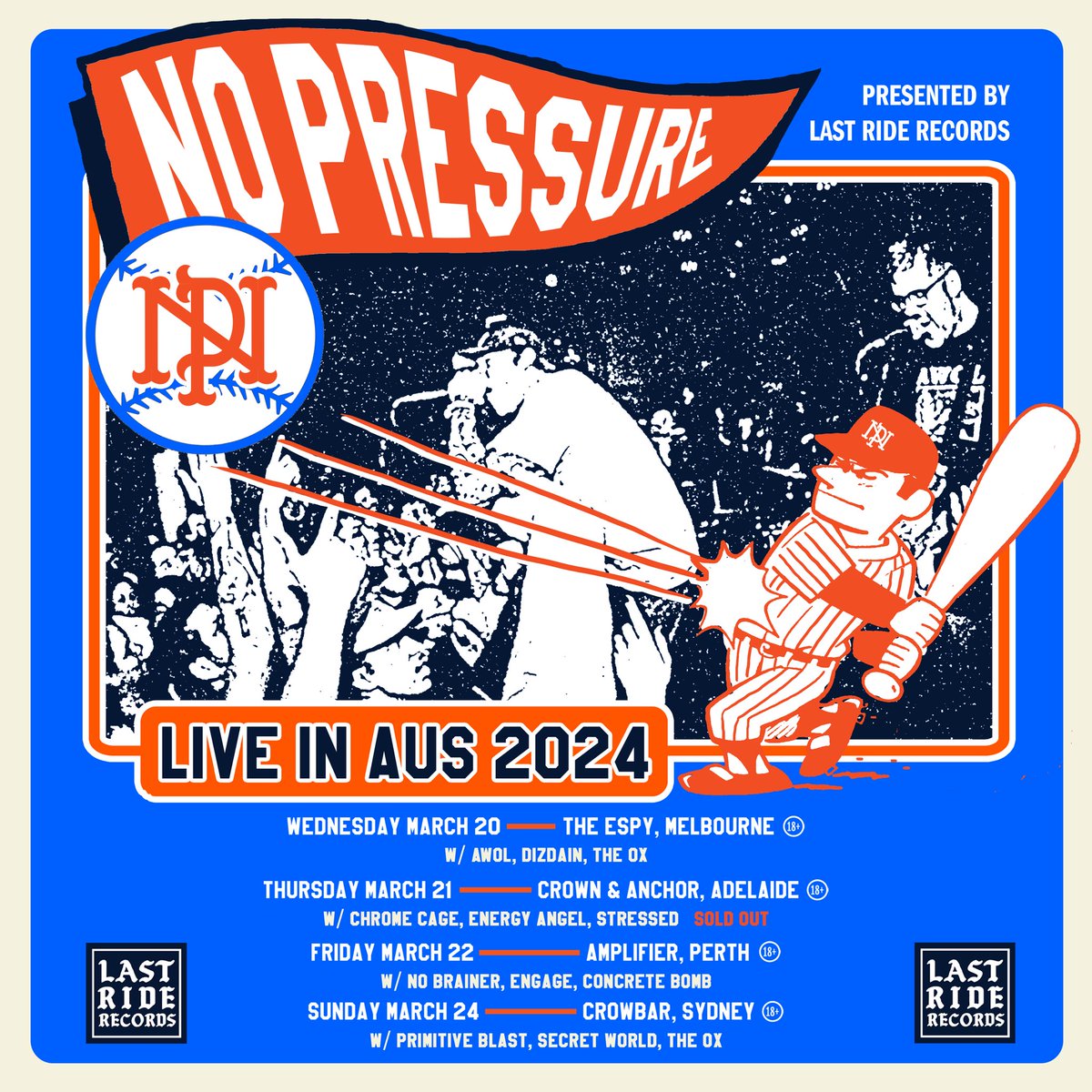 No Pressure live at New Bloom Fest. Headline shows start tomorrow night in Melbourne. 40 tickets left for that one, Adelaide sold out, 180 in Perth and 150 remaining in Sydney Tickets at linktr.ee/lastriderecords