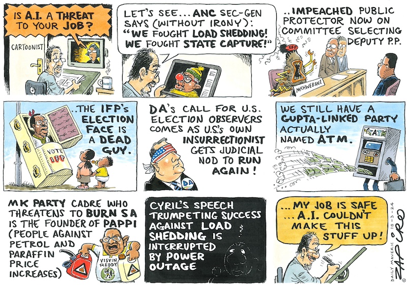 Zapiro cartoon published @dailymaverick (18 March 2024) on Reality Bytes - zapiro.com/240318dm