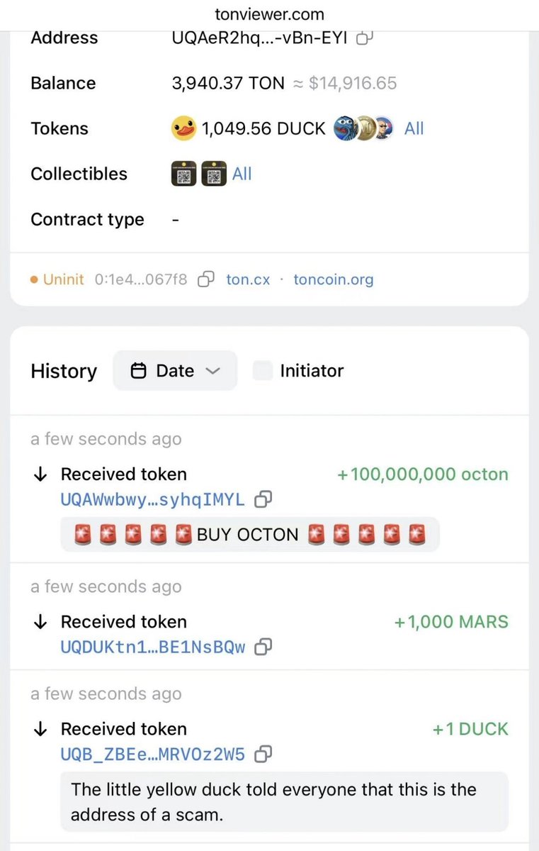 坏消息TON官方推特被盗了有一群鸭子将自己的Ton和duck转进骗子的钱包地址,好消息就是聪明的duck发现了问题并决定开启一个活动

关注我点赞转发该推文
留下自己的Ton链钱包地址
随机抽取五十人每人一千个鸭子
总共五万只鸭子给大家保驾护航为大家的加密之旅保驾护航,并提醒您小心赛博诈骗. $Ton $duck