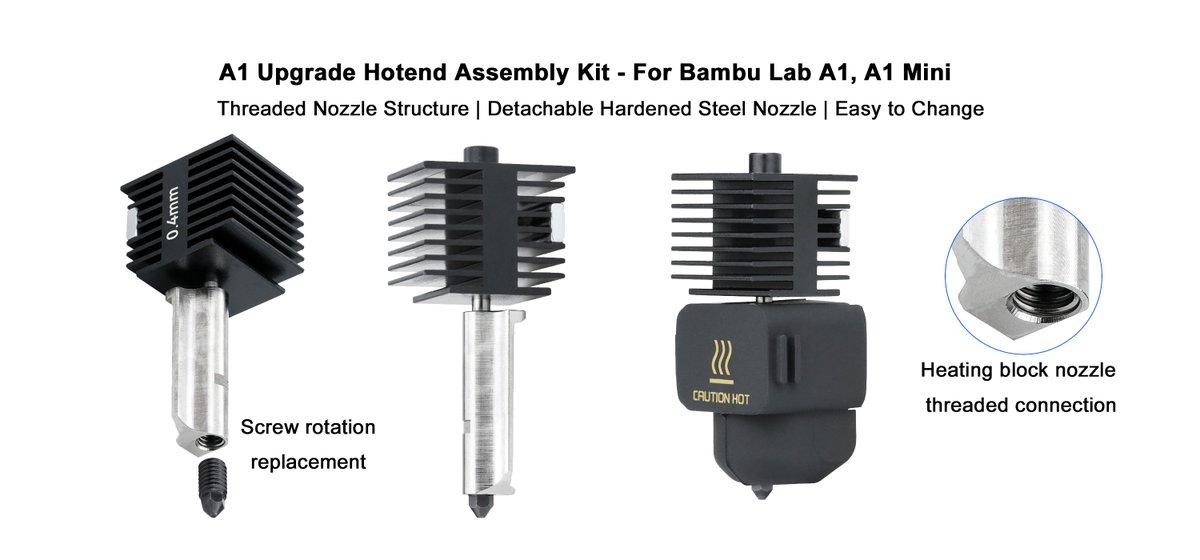 dannzheng7's tweet photo. AcrossXD Upgrade Hotend Assembly Kit for Bambu Lab A1 and A1 Mini
💥 Heating block nozzle threaded connection
💥 Detachable hardened steel nozzle
💥 Easy to change

PM me for more information.
#3dprinter #3Dprinting #3dprinted  #3Dprinters #BambulabA1 #hotend #extruder https://t.co/do2QHp86mg