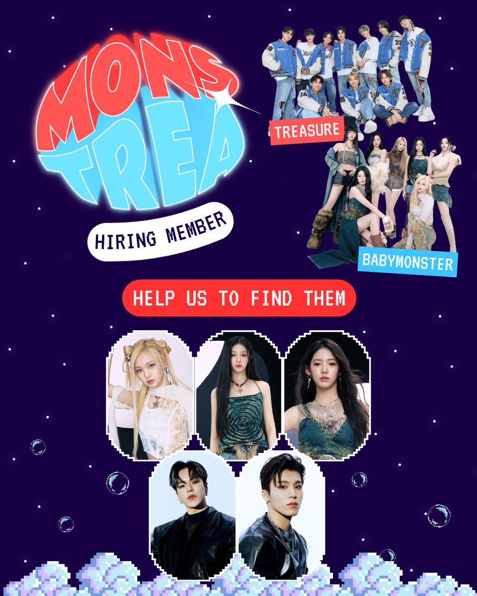 Help MONSTREA to find the missing members to complete us. If you’re a TREASURE and BABYMONSTER RPs in the picture, leave your trace with brief introduction. We also opened to befriend with another OA/SQ, a REPOST will be appreciated. Thank you!