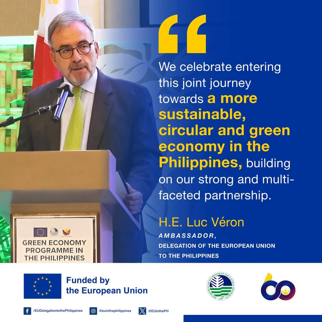 EUinthePH's tweet photo. On the 60th year of 🇵🇭🤝🏻🇪🇺 relations, we’re rolling out the Green Economy Programme in the PH over the next four years to reduce plastic waste, increase energy efficiency & accelerate the adoption of renewables. #EUwithPHforGreenGrowth
#CircularEconomy #climateaction #GEPP #TEI https://t.co/0aTWMBGgOT