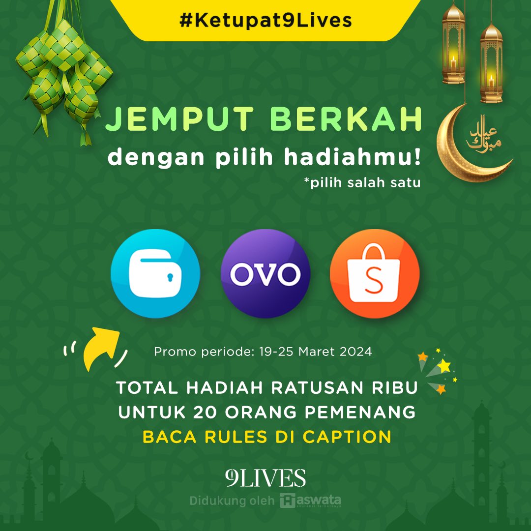 9LivesID's tweet photo. CUMA DISINI KAMU BISA PILIH HADIAHMU SENDIRI 🤩

Ikuti rulesnya di Instagram @9lives_indonesia 

link instagram: https://t.co/R7GOmiVGXf

#giveawayindonesia
#9livesID
#Ketupat9lives https://t.co/hyLLGNUPGl