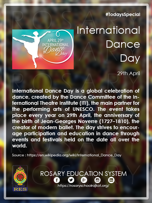 Help us Spread the Word!!! Share with your Friends!!!
#TodaysSpecial
International Dance Day
@UNESCO
@DIMagazine
@DanceAcademyABC
@remodsouza
@TheIDTA
@DanceDanceDance