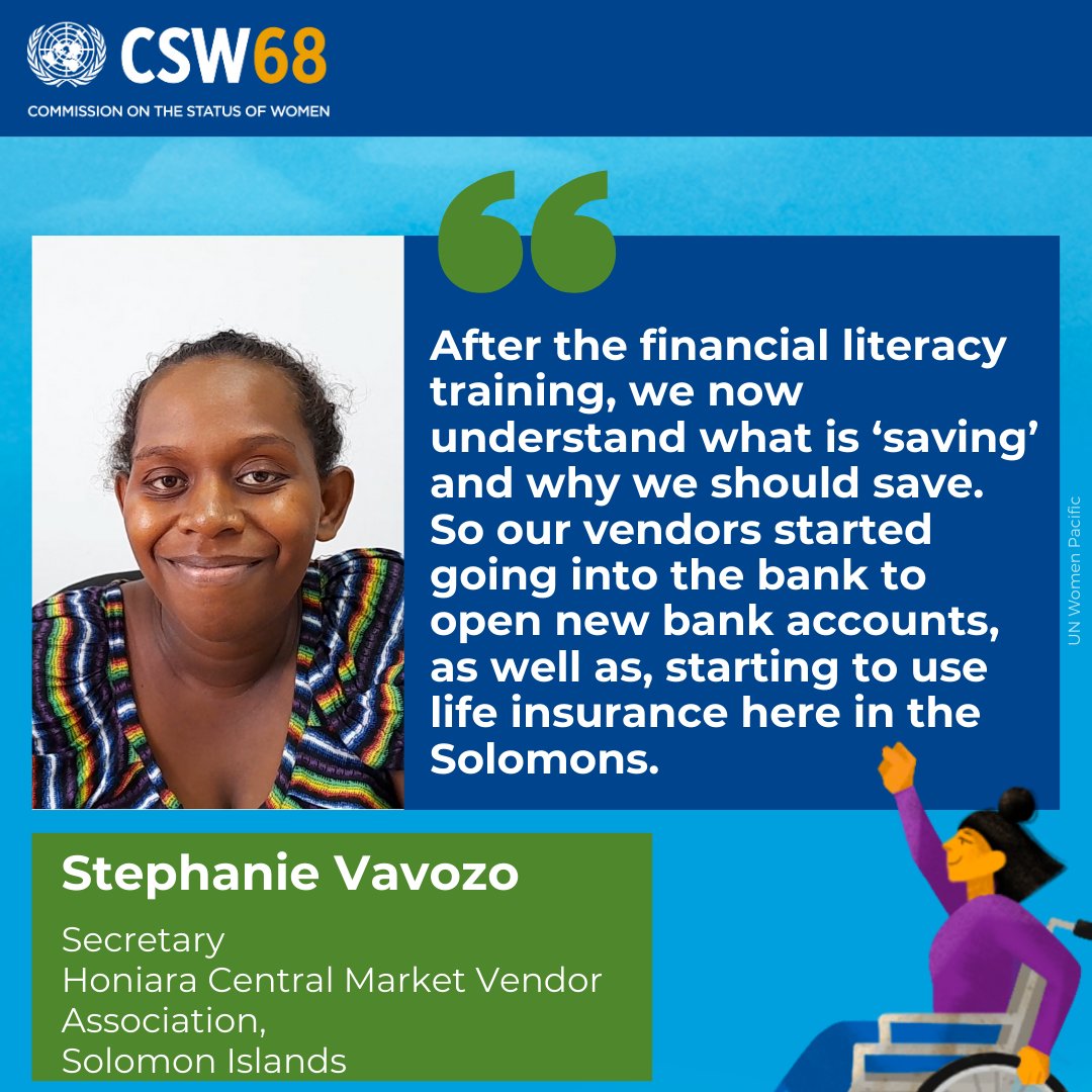 #CSW68 #Pacific 📢 Stephanie Vavozo, Secretary of Honiara Central Market Vendor Association, shared her #CSW message highlighting the importance of empowering women market vendors. 🤝@UNWomenPNG @jica_direct_en @ADB_Pacific and the Govts of Solomon Islands and Papua New Guinea