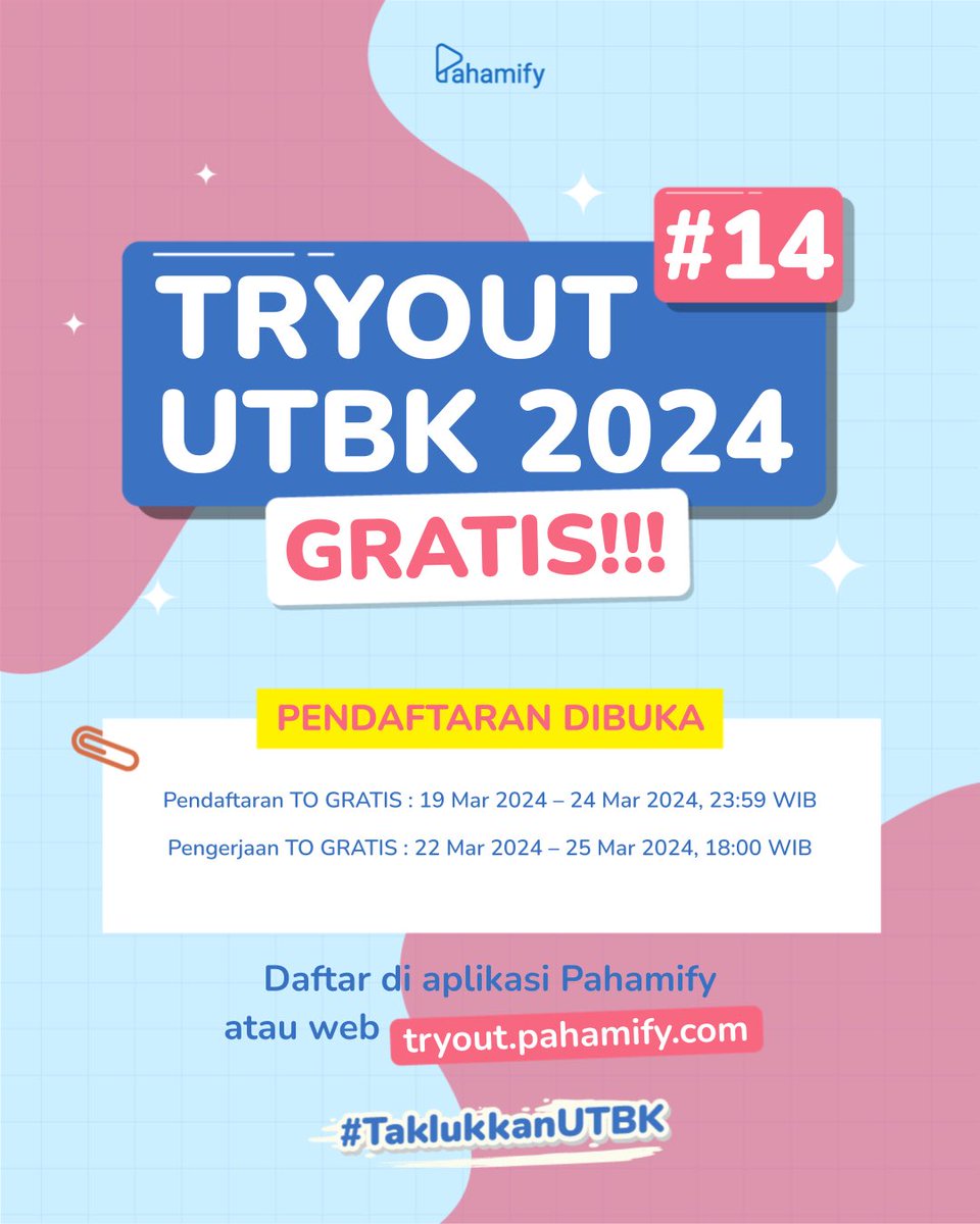 🎊TO GRATIS: Pendaftaran TO UTBK 2024 #14 Gratis DIBUKA!🎊 📆Pendaftaran: 19-24 Mar'24 ✏️Pengerjaan: 22-25 Mar'24 🥇TO PALING UPDATE mengikuti kisi-kisi Kemdikbud BP3 7 SUBTES. ⭐Udah ada tipe soal isian singkat loh! Cara daftar GRATIS di sini ⬇️