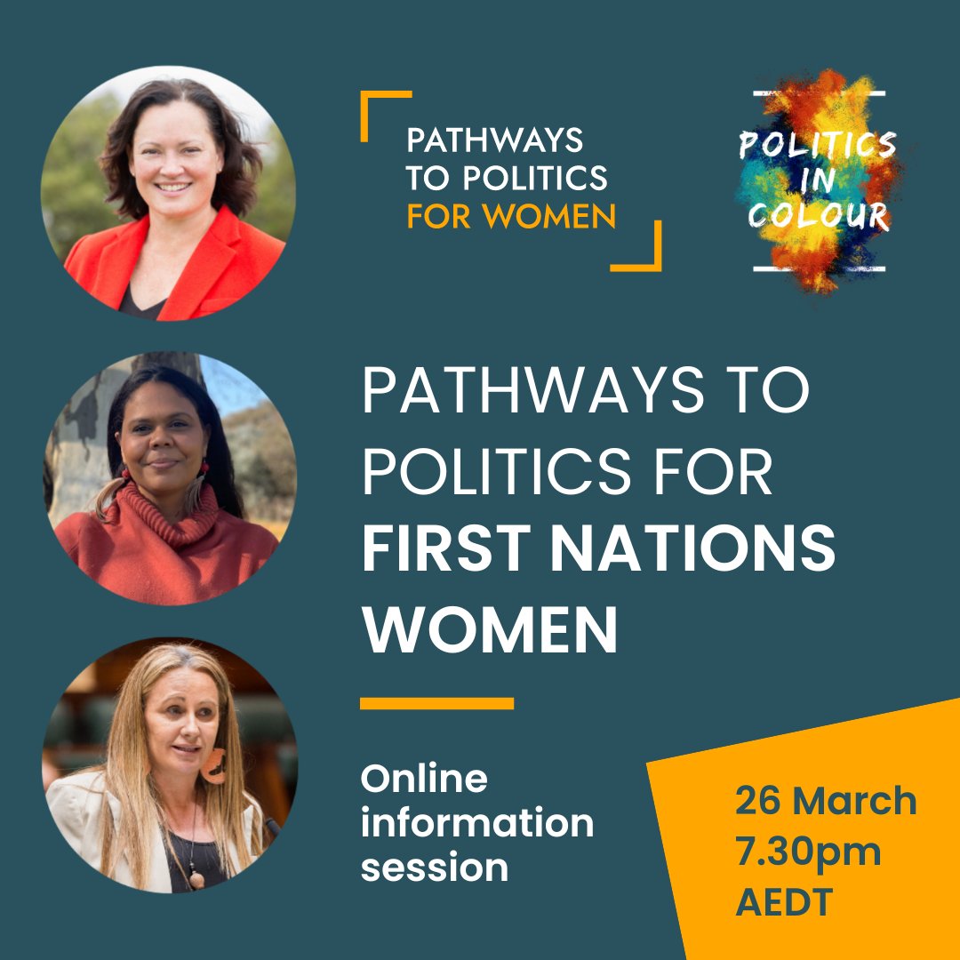 Are you a #FirstNations woman with a passion for politics? Join our free info session about the opportunities offered by #PathwaysToPolitics for Women in all Australian states & territories. Register ➡ pathwaystopolitics.org.au/2024/online-in… 1/2