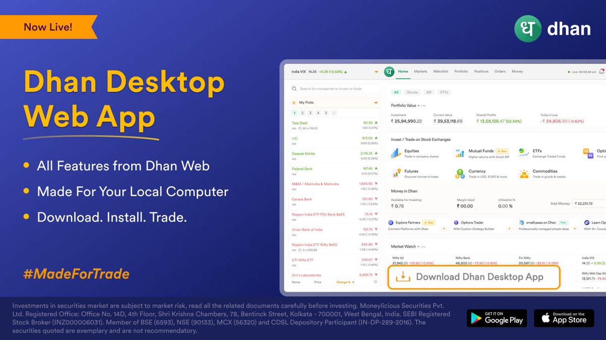 Introducing: Dhan Desktop Web App 💻 All the features of Dhan Web (web.dhan.co) are now available as a Desktop App. An alternative to trading terminals on your system, which is a chrome browser application with a flexibility of being easily accessible right from…