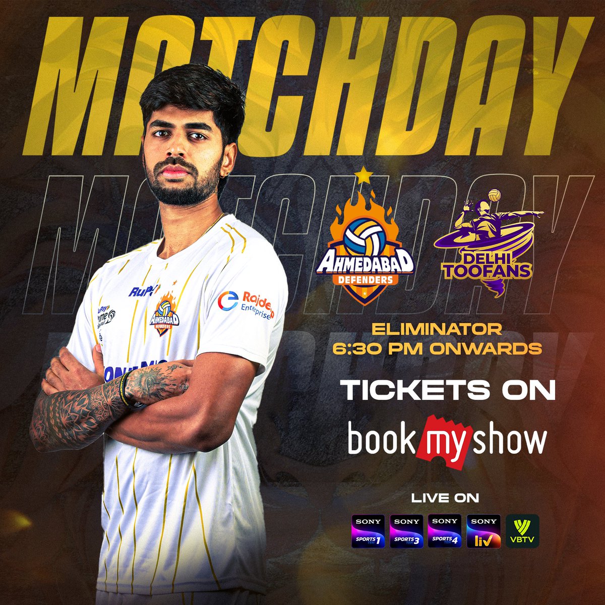 Amd_Defenders's tweet image. 𝙏𝙤𝙙𝙖𝙮'𝙨 𝙩𝙝𝙚 𝙙𝙖𝙮! 

Get ready for some top-class volleyball action! 🏐 As #DamdaarDefenders are all set to face Delhi in the eliminator today 💪

#Ahmedabaddefenders #AD #DTvAD  #TodiNakh #RuPayPrimeVolley  #AsliVolleyball #PVL #AbMachegiDhoom 

@PrimeVolley