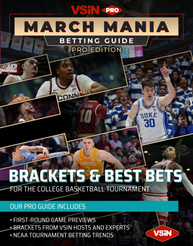 The VSiN Pro March Mania Betting Guide is out! 🏀 Best bets & First-Round previews 🏀 Brackets from VSiN hosts and experts 🏀 Betting trends & Power Ratings 95 pages worth of March Madness insights. Become a VSiN Pro subscriber and get your copy now! vsin.com/betting-guides/