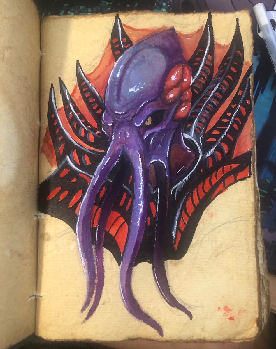 Mindflayer watercolor and pen sketch over dinner. I got to the armor and said fuck it