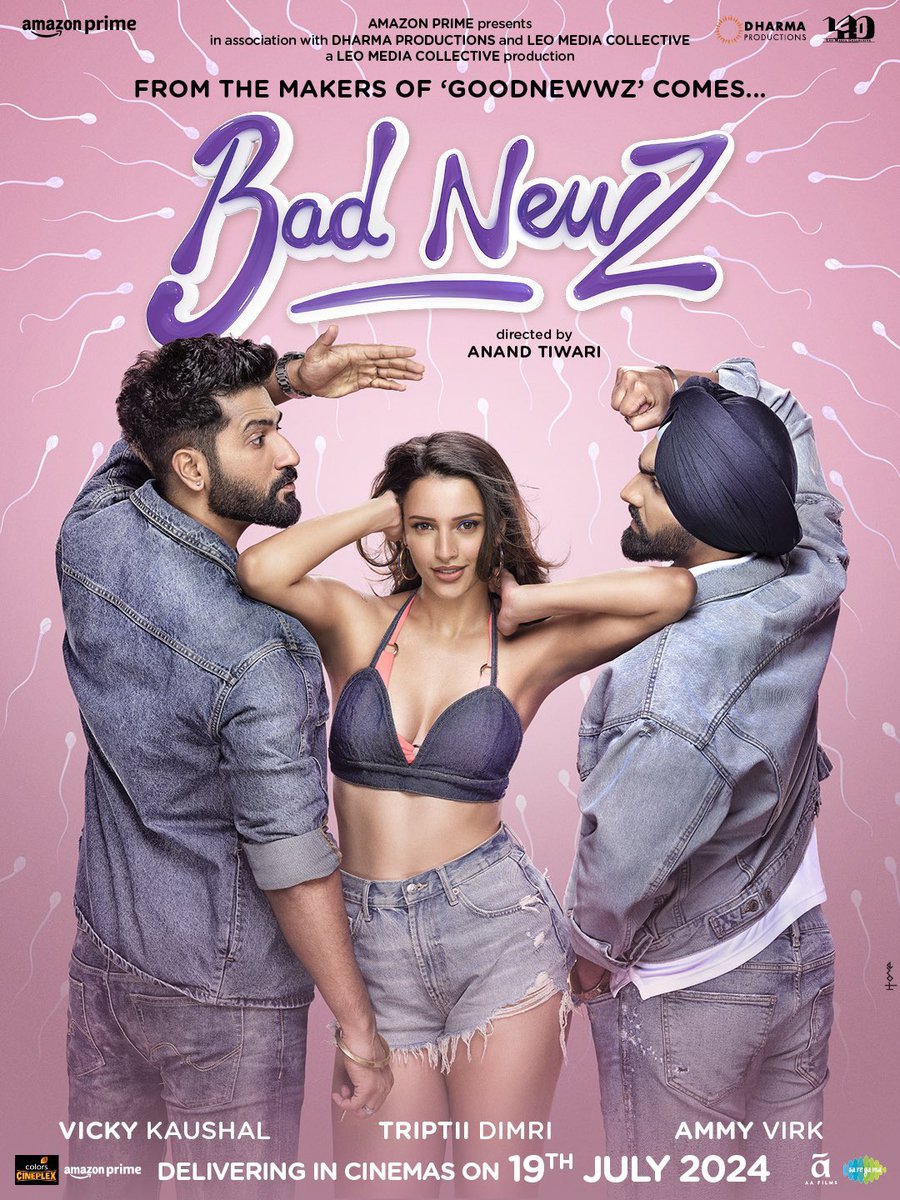 BREAKING THE GOOD NEWS TO YOU - IT'S #BADNEWZ!🥳🎬
Doubling up the quotient of entertainment, laughter & twists with this one.

In cinemas on 19th July 2024!

#KaranJohar @apoorvamehta18 #AmpritpalSinghBindra @anandntiwari @somenmishra0 @dimplemathias @tripti_dimri23