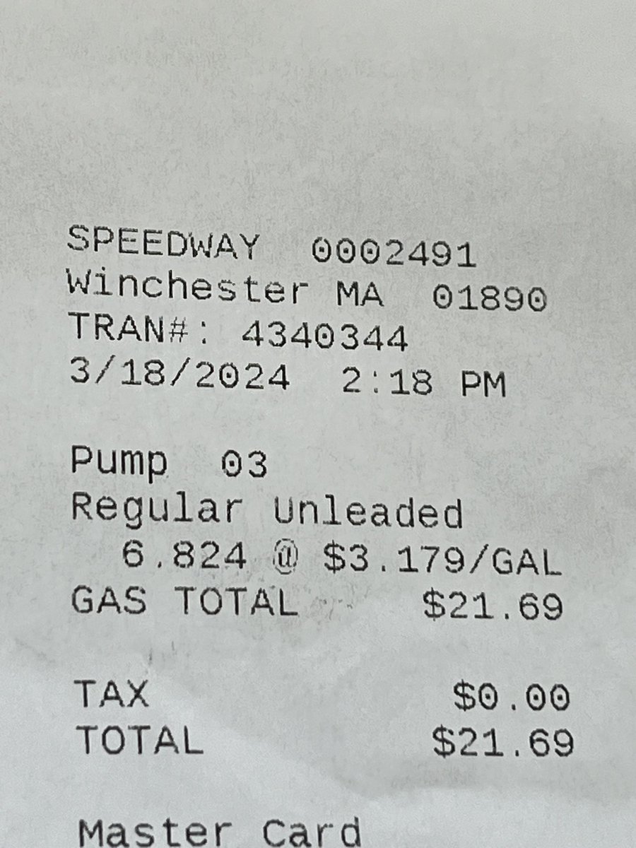 Hey @Speedway - your gas station in Winchester #Massachusetts advertises gas at $3.11 per gallon charges $3.17. Not cool. And probably not legal either.