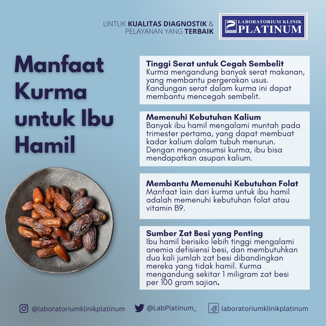 LabPlatinum_'s tweet photo. Manfaat Kurma untuk Ibu Hamil
Kurma kaya akan vitamin dan mineral, serta antioksidan yang membantu melindungi tubuh dari kerusakan sel. Berbagai vitamin dan mineral dapat memberikan manfaat untuk ibu hamil, berikut adalah manfaatnya! #RamadhanKariim #HealthyEating #KateMiddleton https://t.co/wYuCv50vqC