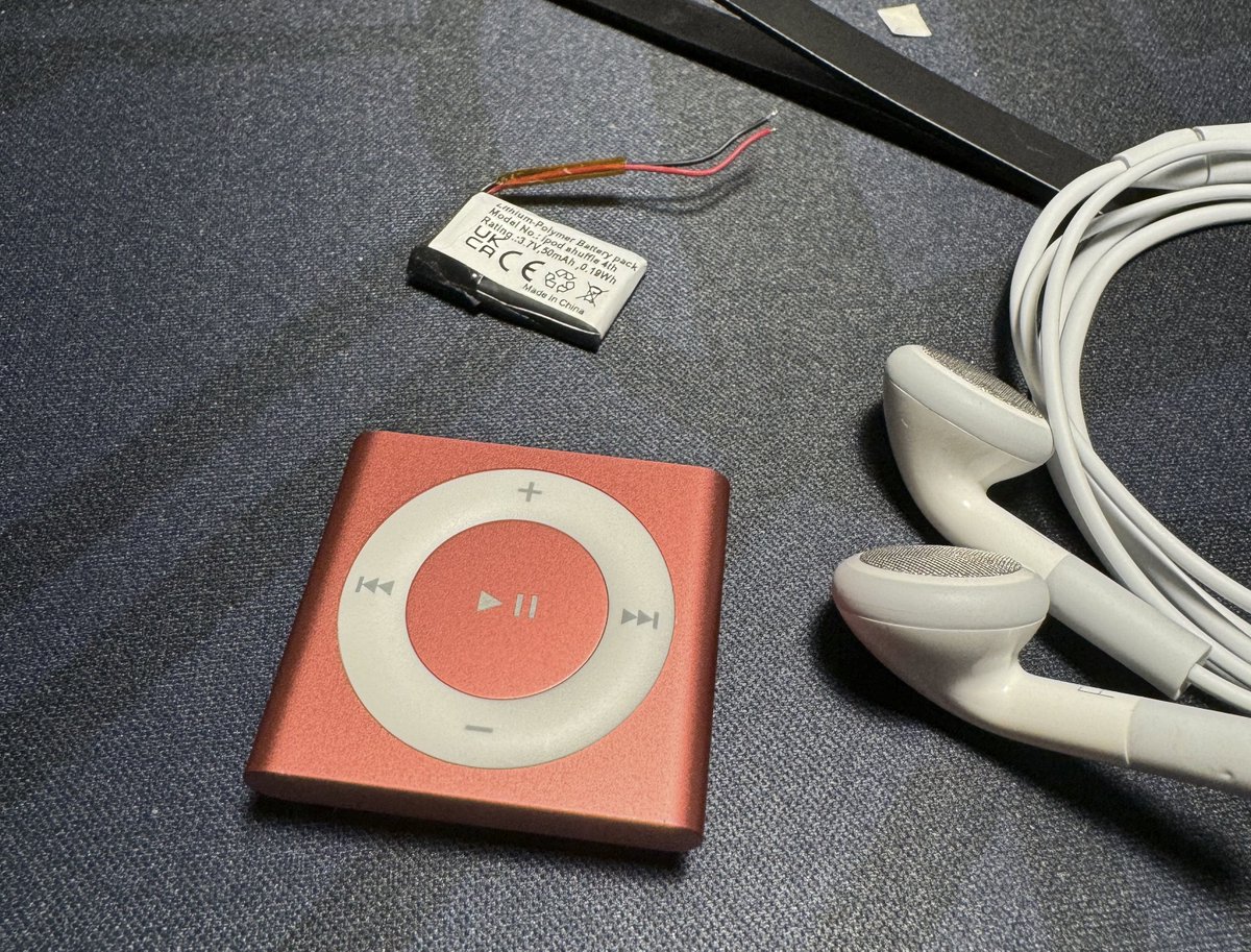 Did a battery swap into this shuffle (never again), spent some time picking music (limited to only 400 songs!), and kinda love always having a good song up next. but audio quality is mid, dacs have gotten much better in the last decade. tempted to make a replacement board for it