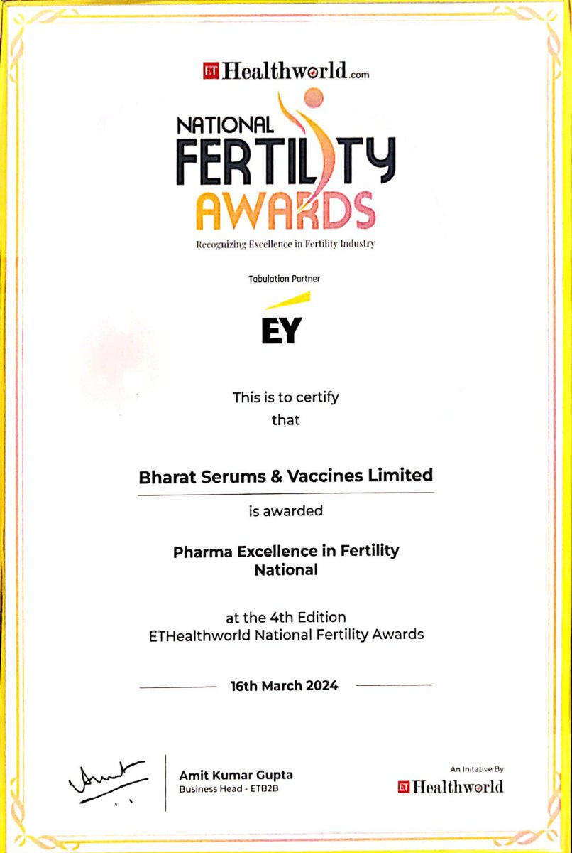 Congratulations #TeamBSV on winning the Pharma Excellence Award in Fertility (National) at the ET Healthworld Fertility Conclave (2024) for two years in a row. #bsvwithu #fertility #fertilityawareness #infertility