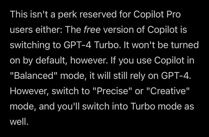 Copilot Now Lets You Use GPT-4 Turbo for Free https://t.co/fDsOKIh8YR https://t.co/lNN4bxwiQc