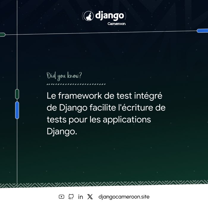 Hello folks… 👋Did you know? ⁉️

Django's powerful testing framework streamlines the testing process for Django applications. This empowers developers to build with confidence 💪. 
Start leveraging Django's testing capabilities today!!!!! Join the Django trend! 👩‍💻
#django