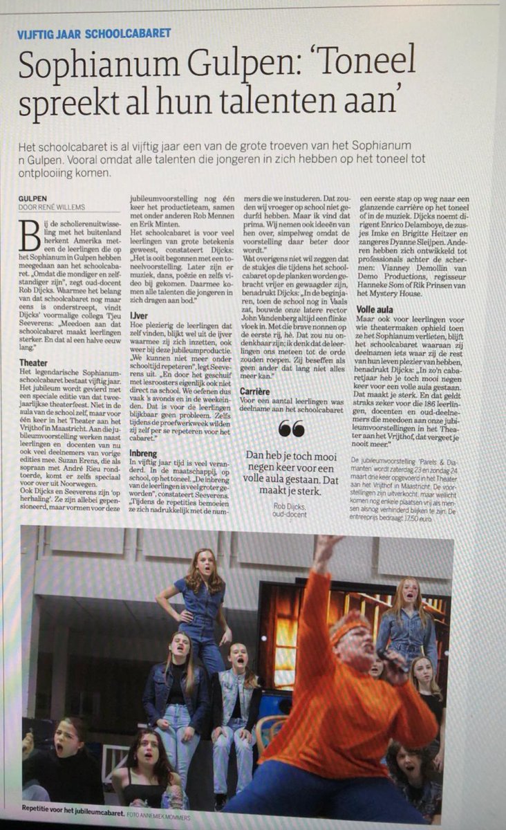 "Dagblad De Limburger" besteedt vandaag ruim aandacht aan.ons cabaret.