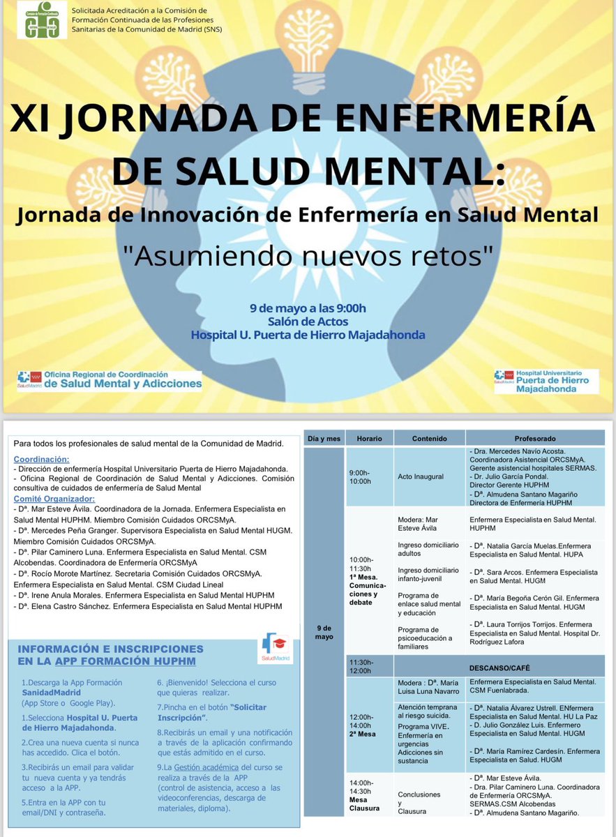 Ya podéis inscribiros a la Jornada de Innovación y Salud Mental desde la app formación sanitaria. Ven a pasar una mañana fabulosa con experiencias profesionales de excelencia. Comision de cuidados de salud mental de la oficina regional y #somospuertadehierro