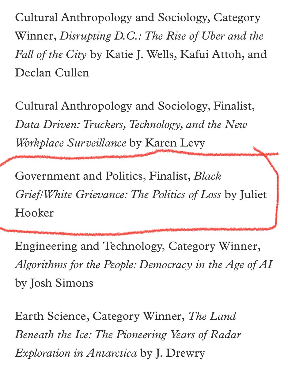 Delighted that Black Grief/White Grievance was one of the PROSE Award finalists & winners from @PrincetonUPress!