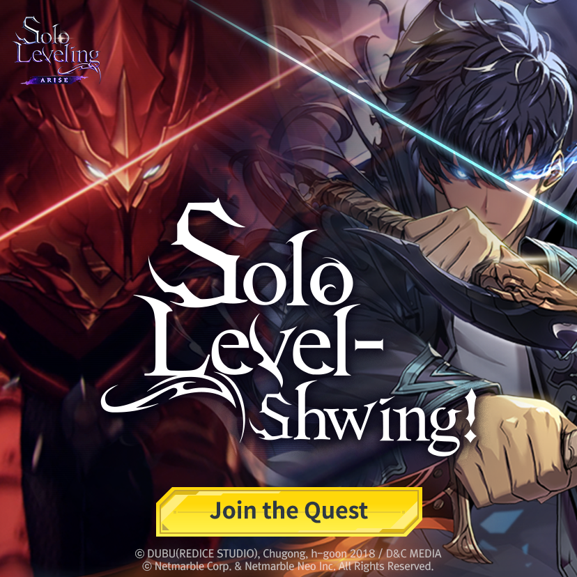 Sololv_ARISE_GL's tweet photo. Take on the role of Sung Jinwoo, defeat the bosses, and discover where your reaction speed ranks! ✊

🙋‍♂️ How to Participate
1. Play [Solo Level-shwing!]
2. Follow the official [Solo Leveling:ARISE] X (Twitter) account.
3. Add the #SoloLevelshwing #sololevelingARISE #sla #netmarble hashtag and post your game results.

⏱ Event Period: 3/19 (Tue) - 4/4 (Thu) (KST)
🎁 Reward: In-game Secret Coupon (10 Hunters)

👇 Play [Solo Level-shwing!] Now
https://t.co/li1GdijgO3

✅ Notes
- The event winners will be announced on 4/9 (Tue).
- The event period and rewards may be subject to change.
- The event content may be subject to change.
- Check out the precautions on the official site for more details.
- Be sure to participate in the event on the [Solo Level-shwing!] website.
- Participation is also valid if your event post includes the hashtags #sololevelingARISE #sololeveling #Netmarble.

#sololevelingARISE #sololevelinggame
#event #sololeveling