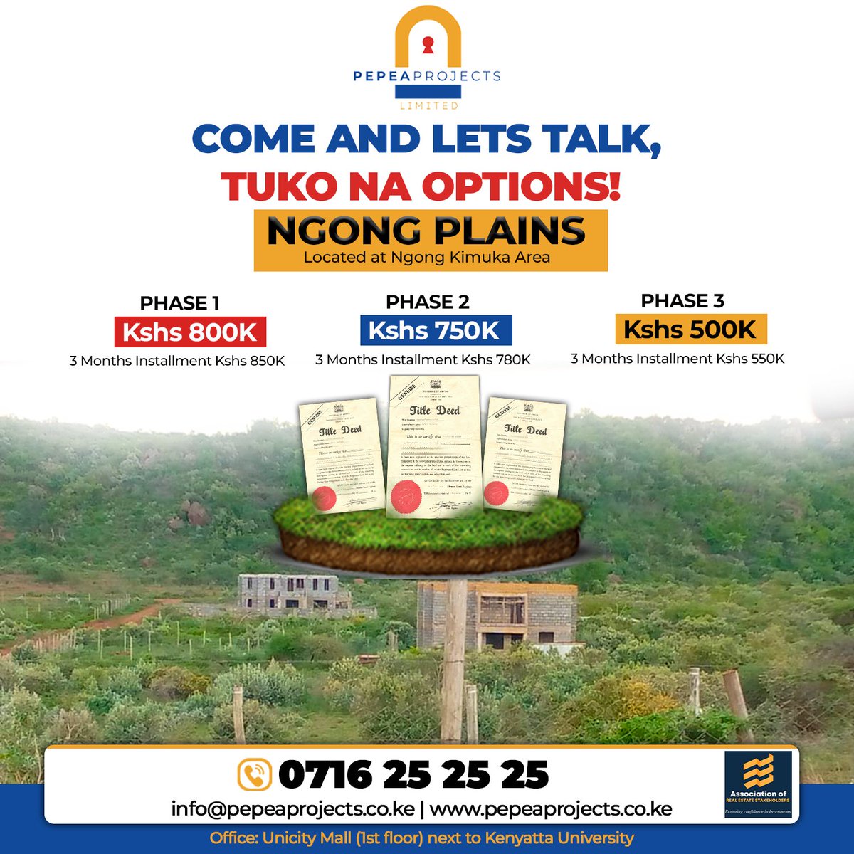 PepeaProjects's tweet photo. Come and Lets talk, Tuko na options uko Ngong Kimuka Area.
Contact Us Today Via 0716 252525 or Visit Our Offices In Unicity Mall first floor next to Kenyatta University.
https://t.co/fA6T9YZVeb
#MainaAndKingangi #EndTimeWordExposè #bloodbath #illicitbrewcrackdown #investing https://t.co/QvOWKD1Wgn