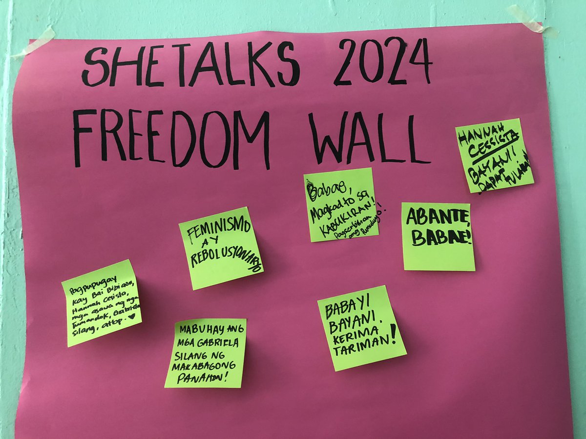 karatulaupv's tweet image. Dumalo at magpadalo sa #SheTalks 2024!Pag-aralan natin ang Women&apos;s Situationer at Cha-cha dito sa MILC kasama ang SAMAKA-KA at Gabriela Panay-Guimaras! 💜 

Abante Babae, Palaban Militante!