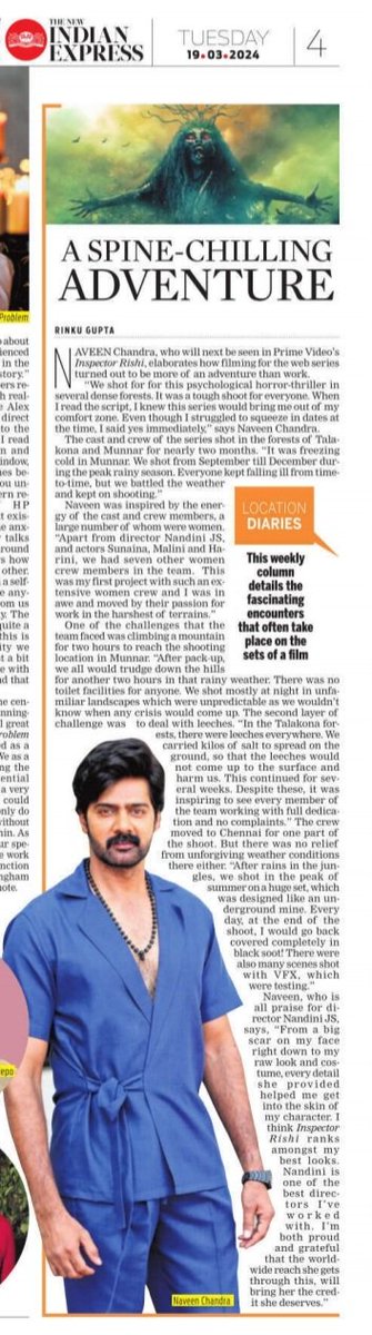 .@Naveenc212 on @PrimeVideoIN's
 
#InspectorRishi 

' I knew it would bring me out of my comfort zone
 @nandhini_js is one of the best directors I've worked with.The worldwide reach she gets through this,will bring her the credit she deserves'

@NewIndianXpress #locationdiaries