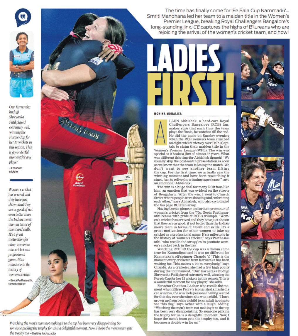 The time has finally come for ‘Ee Sala Cup Nammadu’... #SmritiMandhana led her team to a maiden title in the #WPL2024, breaking #RoyalChallengersBangalore’s long-standing jinx ✍🏼: @monikkamon