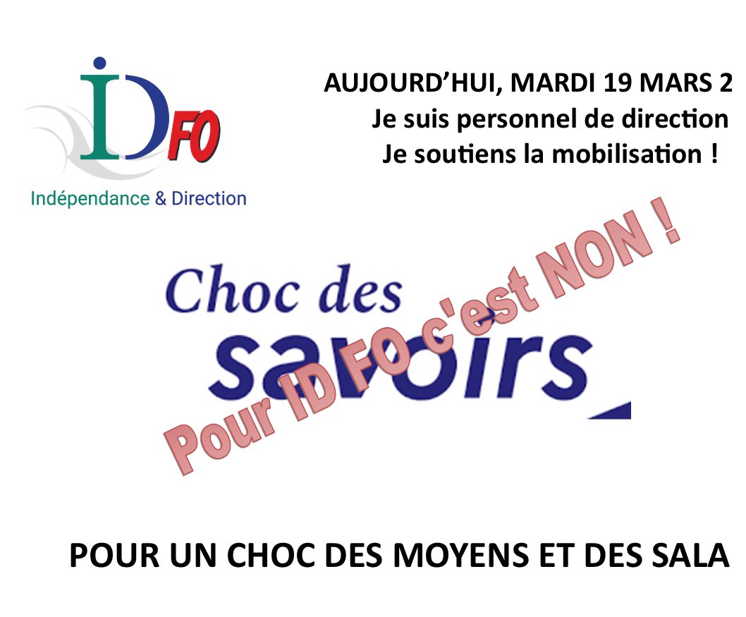 @idfonational soutient la mobilisation du 19 mars pour ➡️nos rémunérations ➡️nos conditions de travail ➡️le retrait du choc des savoirs ➡️être écouté idfo.fr/index.php/2024…