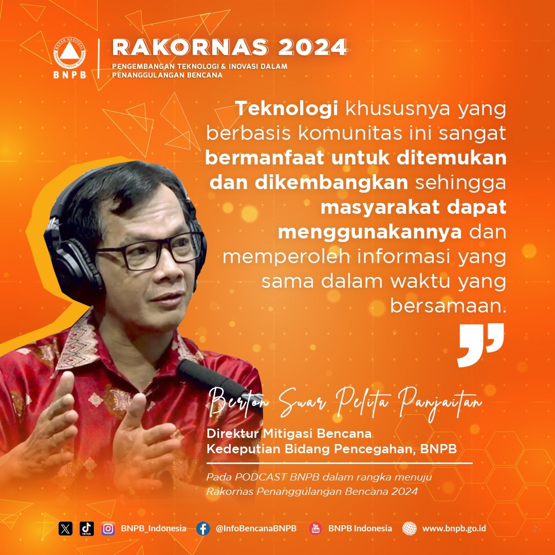 Halo #SahabatTangguh!

Yuk, bersiap untuk #RakornasPB2024 “Pengembangan Teknologi dan Inovasi Dalam Penanggulangan Bencana”

Update terus informasinya hanya di media sosial BNPB Indonesia.

#BudayaSadarBencana
#SiapUntukSelamat
#BNPBIndonesia
#RoadtoRakornasPB2024
#RakornasPB2024